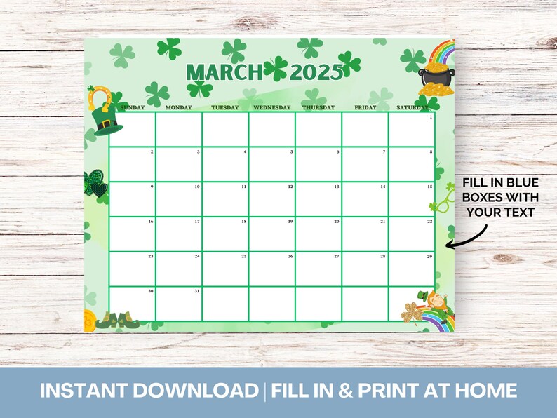 Editable March 2025 Calendar, Printable Fillable Planner for Home ...
