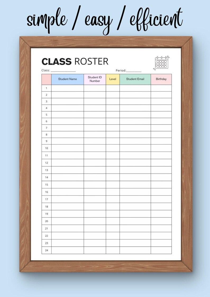 Simple &amp; Efficient Class Roster, Printable Student Attendance Sheet ...