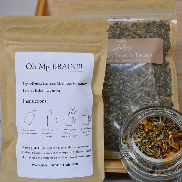 Oh Mg BRAIN!!! - Organic Skullcap Rosemary Banana All Natural Herbal Headache Relief Migraine Relief Herbal Remedy