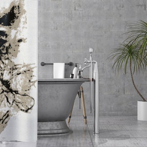 Abstract Floral Shower Curtain: Beige, Black & White - Contemporary Decor