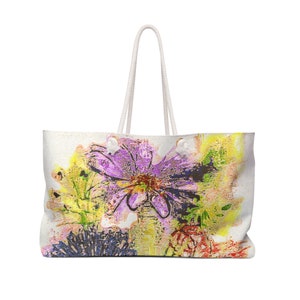 Bright Flower Weekender Canvas Style Tote Bag-Large Beach Carryall Bag-Large Canvas Style Purse