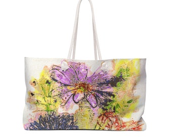 Floral Weekender Tote Bag: Large Canvas Beach Carryall