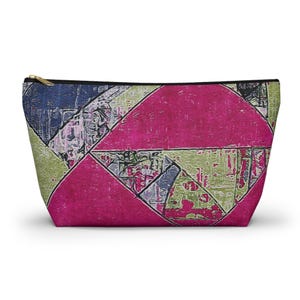Bright Pink Abstract Water Triangles Accessory Pouch w T-bottom-Make-Up Storage Bag, Cosmetic Storage Tote