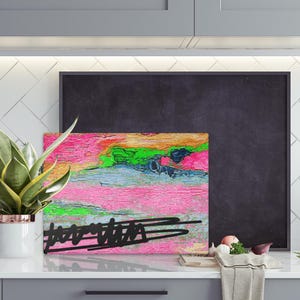 Neon Pink and Green Abstract Printed Tempered Glass Cutting Board| E & I Home