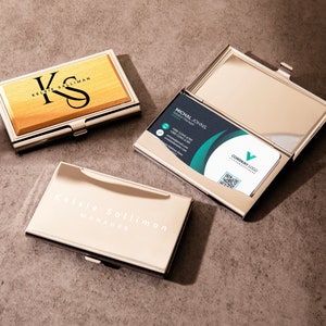 Porte-cartes de visite personnalisé, Porte-cartes de visite personnalisé, Porte-cartes en bois, Cadeau d'entreprise, Portefeuille mince professionnel, Cadeau d'entreprise