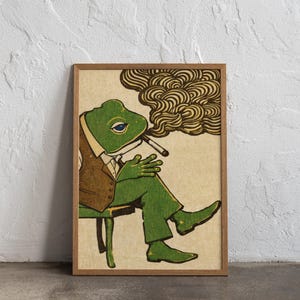 frog cigarette Cool smoking a on the toilet Tapestry 19th C. Pipe Smoking Frog