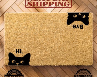 Hi Bye Cat Doormat, Cat Lover Gift, Welcome Door Mat, New Home Gift, Funny Doormat, Cat Doormat, Front Doormat, Outdoor Mat, Home Decor