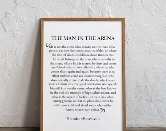Wood Framed Man In The Arena Sign, Farmhouse Wall Art, Rustic Wooden Quote Decor, Motivational Sign for Home, Frame Gift, Inspirational Gift