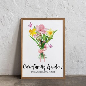 Custom Birth Flower Bouquet, Grandma Gift with Birth Months, Personalized Art Print for Mom or Grandparent, Holiday Gift for Her, Floral Art