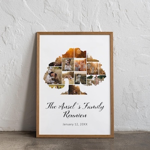 Family Tree Photo Frame, Personalized Collage with Family Photos, Framed Wall Art Gift, Mom, Dad, or Grandparents, Meaningful Gift for Her