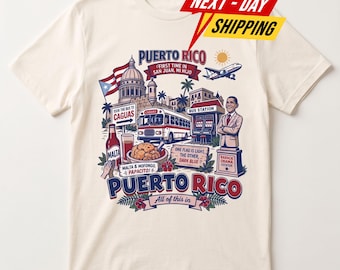 Puerto Rico Shirt, San Juan Travel TShirt, Vintage Caribbean Vacation Gift, Cute Island Souvenir Tee, Retro Doodle Summer Oversized Top