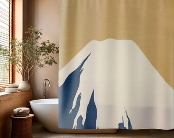 Graphic Minimalist Shower Curtain - Mount Fuji from Momoyogusa by Kamisaka Sekka - Vintage Japanese Art Print - Japandi Wabi Sabi Aesthetic