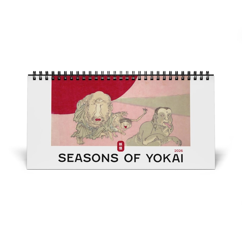 Seasons of Yokai 2027 Wall Calendar – Curated Vintage Japanese Monsters/Demons Artwork 10” x 5” (desktop)