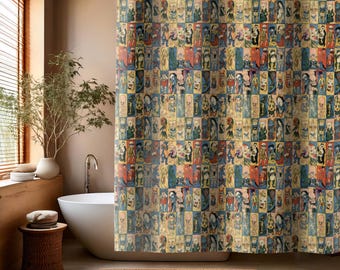 Japanese Monsters Shower Curtain – Yokai Ancient Folklore Creatures – Unique & Spooky Bathroom Decor – Japandi Aesthetic With A Quirky Twist