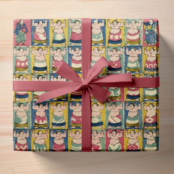 Sumo Wrestlers Wrapping Paper - Vintage Tagawa Yoshikazu Woodblock Reprint – Japanese Gift Wrap For Birthdays, Parties and Special Occasions