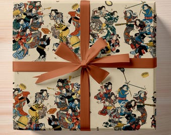 Papel de regalo japonés – Impresión de "El ataque de la concubina" de Utagawa Hiroshige – Papel de regalo tradicional ukiyo-e para cumpleaños y ocasiones especiales