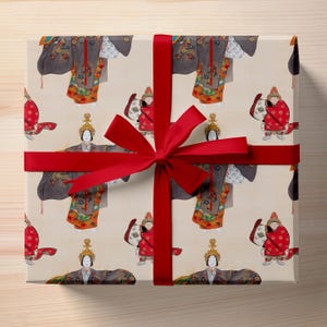papier cadeau japonais – impression Kamisaka Sekka vintage représentant une femme dansante | Emballage cadeau élégant d'art traditionnel pour des occasions spéciales