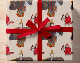 Papel de regalo japonés: Impresión vintage de Kamisaka Sekka de una mujer bailando. Papel de regalo tradicional y elegante para ocasiones especiales.