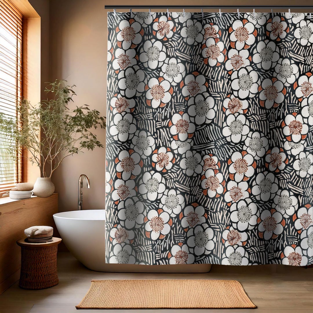 Japanese Shinbijutsukai Floral Shower Curtain Elegant Vintage
