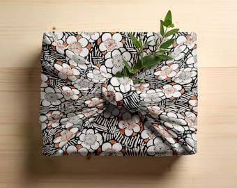 Embrulho de presente floral Furoshiki – Tecido de algodão ecológico elegante – Padrão vintage de flor de cerejeira japonesa para presentes únicos e lindos