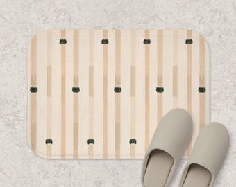 Beige Japanese Shima-Shima Bamboo Pattern Bath Mat - Minimalist Japandi Home Decor - Vintage Japanese Reprint Bathroom Rug