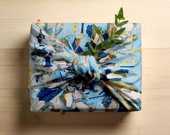 Samurai Toads Furoshiki Gift Wrap – Vintage Japanese Art Print – Beautiful Eco-Friendly Cotton Cloth – Unique & Quirky Frog Present Wrapping