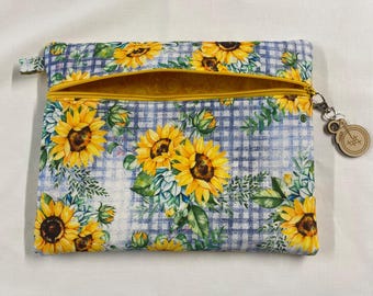 Small Sunflower Print Fabric Project Bag for cross stitch patterns and much more