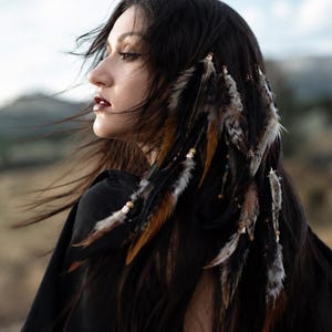 Feather Hair Extensions Clip – Festival Hair Piece with Braids, Boho Feather Hair Accessory, Burning Man Style