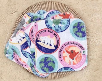 Toallitas de tela reutilizables del Día de la Tierra 5-Pack / Toallitas para bebés / Salvar a los animales / Intercambios sostenibles / Toallitas / Toallita / Toallitas para bebés de tela