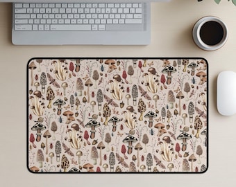 Mushroom Desk Mat, Insect Cottagecore Mousepad