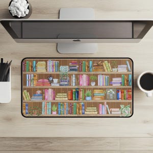 Book Lover Desk Mat Bookshelf Aesthetic Cozy Bookish Desk Pad Vintage Library Reading Gift Bookworm Mouse Pad Floral Plant Office Mat