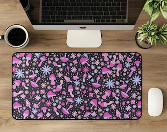 Retro Mushroom Desk Mat: Groovy 70s Floral Mouse Pad