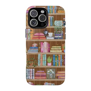 Funda para iPhone con diseño de estantería, funda para teléfono con diseño de biblioteca vintage, funda acogedora para ratón de biblioteca, funda literaria para teléfono, regalo para amantes de los libros, iPhone