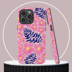 Floral Phone Case Pink Phone Case Daisy Tough Case Cute Phone Case Aesthetic Phone Cover iPhone 16 15 14 13 12 11 Samsung Pixel Tough Case