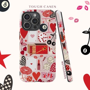 Estuche para naipes Collage Y2K Estuche para teléfono Estuche moderno retro Estuche estético lindo Estuche Lucky 8 Ball Estuche para iPhone 16 15 14 13 12 11 Estuche resistente