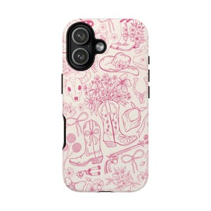 Telefoonhoesje Cowgirl: Pink Western Line Art - iPhone, Samsung, Pixel afbeelding 3
