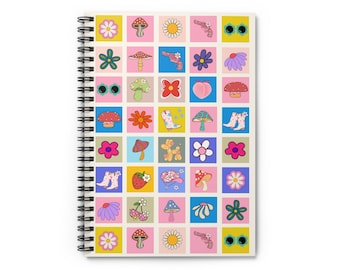 Groovy Retro Spiral Notebook: Floral Mushroom Design