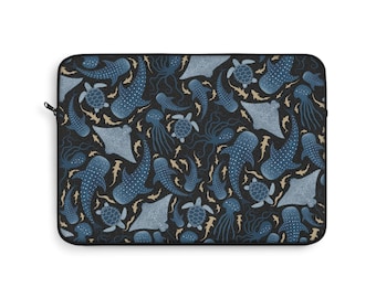 Ocean-Themed Laptop Sleeve Marine Life Stylish Computer Case Black