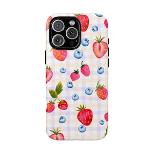 Obst Handyhülle Beeren Tough iPhone Cover Sommer Handyhülle Niedlich Erdbeere und Blaubeere Handyhülle iPhone 16 15 14 13 12 11 Tough Csse