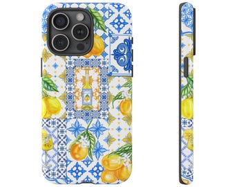 Mediterranean Lemon Tile Phone Case: Sicilian Blue Tough Case