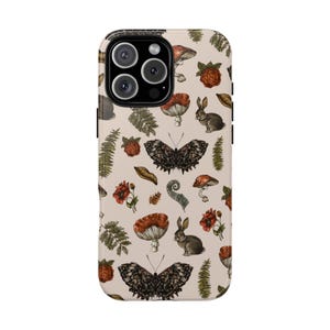 Vintage Goblincore Tough Case Cottagecore Forest Aesthetic Mushrooms Phone Case Bunny Ferns iPhone Samsung Pixel Goblincore Tough Phone