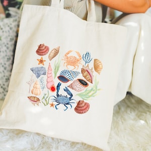 Sac fourre-tout coquillage fourre-tout d'été sac côtier sac fourre-tout mignon sac de plage esthétisme ambiance estivale sac fourre-tout en toile de coton