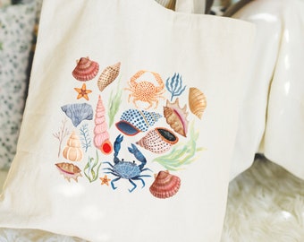 Seashell Tote Bag Summer Totes Coastal Bag Cute Tote Bag Beachy Tote Aesthetic Summer Vibes Cotton Canvas Tote Bag