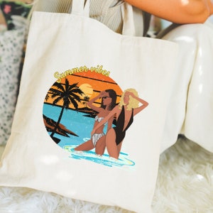 Hallo zomerdraagtas strandmeisje esthetische draagtas vrijgezellenfeest cadeau zomer boho geschenken draagtas strandtas zomercadeau voor vrouwen draagtas canvas
