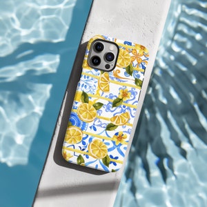 Tegel telefoonhoesje mediterrane telefoonhoes citroen stoer hoesje zomer telefoonhoesje kust iPhone 16 15 14 13 12 Samsung Pixel stoer hoesje