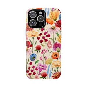 Watercolor Floral Phone Case Cute Aesthetic Tough Cover Protective Nature Wildflower iPhone 16 15 14 13 12 11 Samsung Pixel Tough Caseo