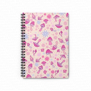 Mushroom Floral Spiral Notebook: Retro Cottagecore Journal Ruled Lines