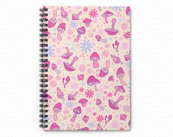 Mushroom Floral Spiral Notebook: Retro Cottagecore Journal Ruled Lines