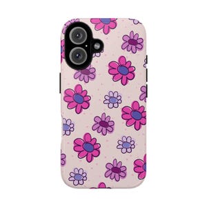 Floral Phone Case Cute Tough Case Pink Phone Case Aesthetic Case Wildflower Phone Case iPhone 16 15 14 13 12 11 Samsung Pixel Tough Cases