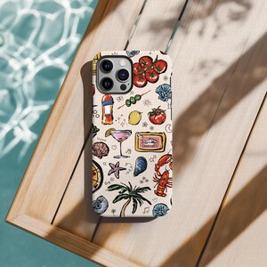 Funda para teléfono con comida italiana de verano y arte costero. imagen 1